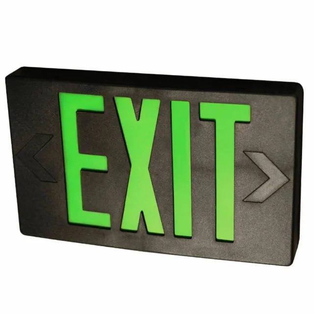 LED Emergency Exit Sign Black W/ Green Letters 1 or 2 Sided Battery Backup