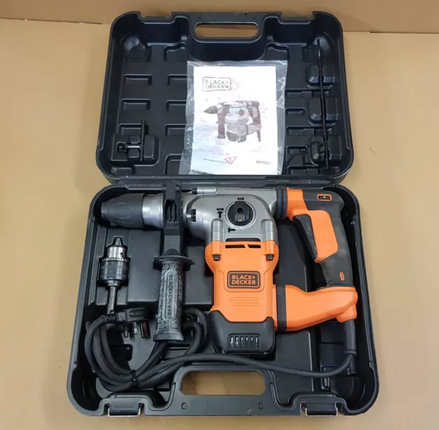 Used BLACK+DECKER BEHS03 1250W Corded SDS Plus Hammer Drill with Kit Box