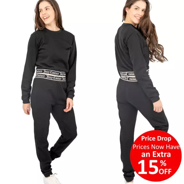 Juicy Couture Tracksuit Girls Black 2 Piece Set Crop Top Jogger Lounge Outfit