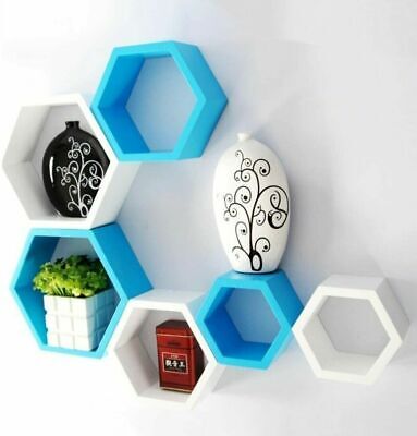 Hexagon Wall Shelf Set Of 6 Hexagon Wall Shelf Sky Blue & White Home/Office Wall