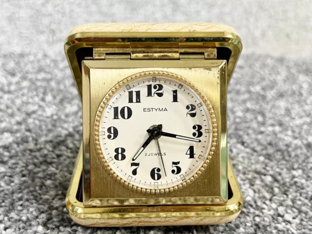 Vintage Estyma Travel Alarm Clock 2 Jewels