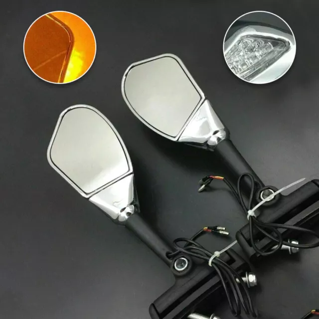 Rear View Mirrors W/ LED Turn Signal Motorbike 11" For 6 to 10mm Motorcycle