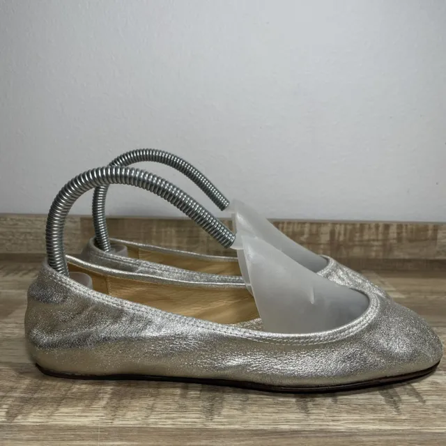 Lanvin Luxury Ballet Slip On Ballerinas Shoes Metallic Silver Womens 5 FR 37 EUC