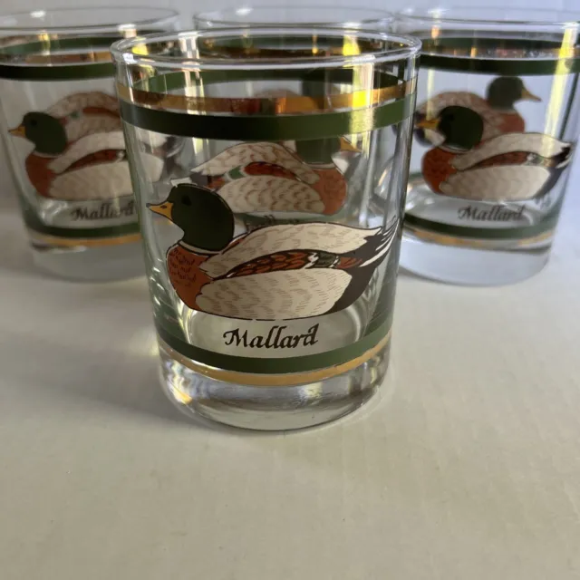 4 - Vintage Libbey Glass Mallard Duck Hunting Lodge Bar Whiskey Low Ball Glasses