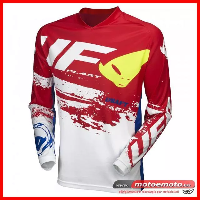 Ufo Plast Maglia Moto Cross Draft Fuoristrada Jersey Bianco Rosso Blu