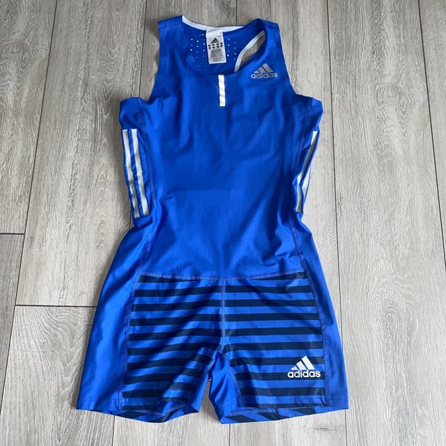 Adidas Adizero tuta sprint donna blu Leotard UK 18 buone condizioni