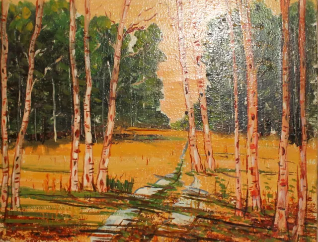 Vintage impressionist oil painting forest landscape