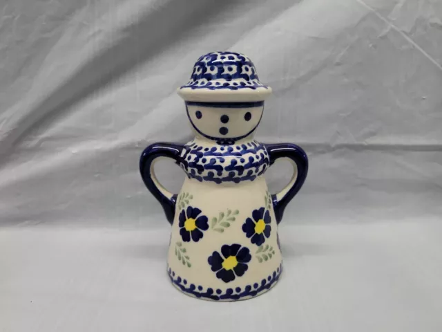 Polish Pottery  Sugar / Salt Shaker DISPENSER lady HANDMADE BOLESLAWIEC # 4470