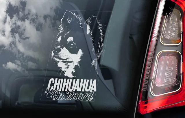 CHIHUAHUA Car Sticker, Long Haired Dog Window Bumper Sign Decal Gift Pet - V04