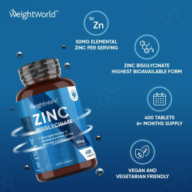 Zinc Citrate 400 Tablets 50mg for Immune System, Metabolism, Hair, Skin & Bones 2