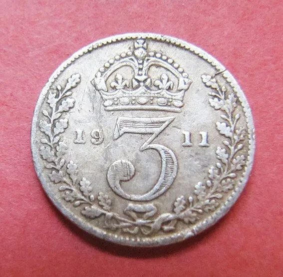 A nice 1911 George V silver threepence coin