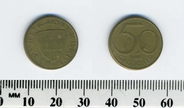 Austria 1965 - 50 Groschen Aluminum-Bronze Coin - Austrian Shield - #1 5