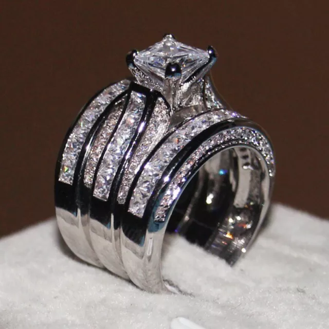 Luxus 925 Silber gefüllter Ehering Damen Kubik Zirkon Ring Gr. 6-10