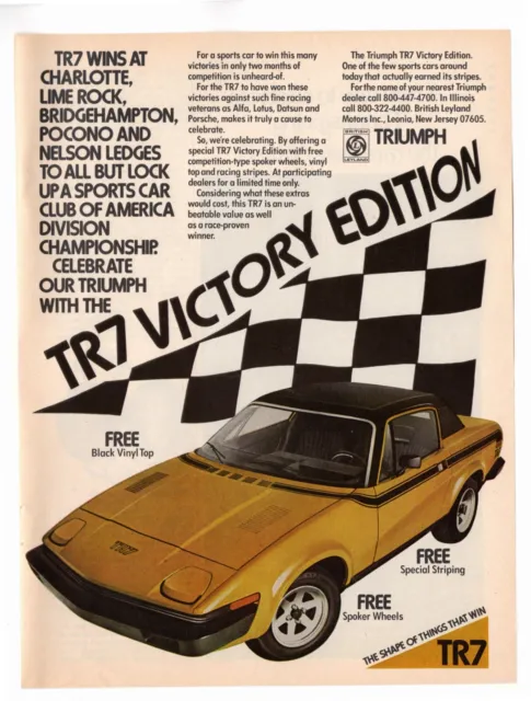 1977 Triumph TR7 Victory Edition Vintage Print Ad Black Vinyl Top 1970s
