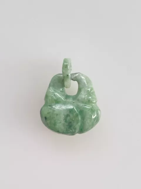 Antique Chinese Handcarved Devil's work Myanmar Green Jade Lock Pendant 6g