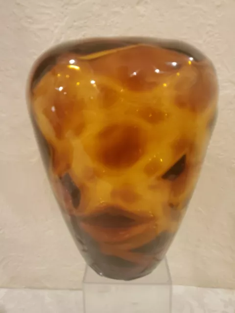 Studio Art Glass 10"Vase  Dimpled Surface Amber /Brown  Glass