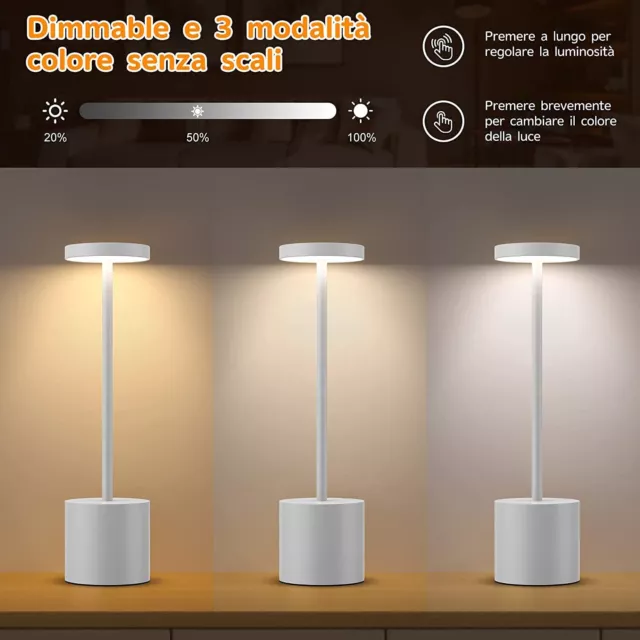 Lampada Da Tavolo Touch Led Ricaricabile Bar Hotel Ristorante Nera Oro Bianca