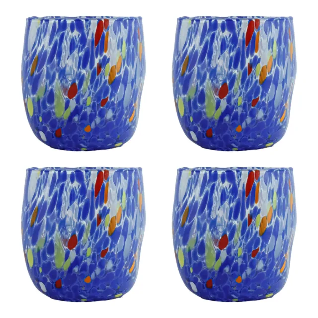 Conjunto De Cuatro 4 Murano Vidrio Bebible Art Vaso Azul Hecho Millefiori Venice