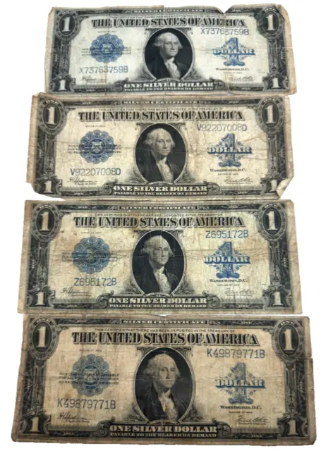 1923 $1 Silver Certificates Lot of 4 Large Federal Reserve Notes - Horse Blanket