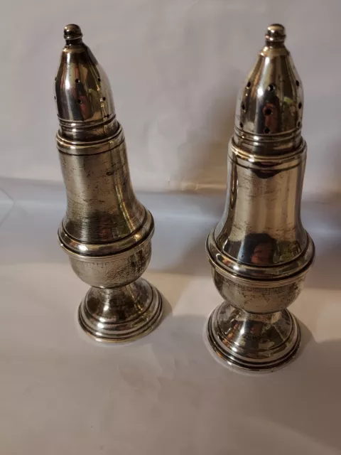 Vintage AMC Sterling Silver & Glass 925 Weighted Salt & Pepper Shakers 5"