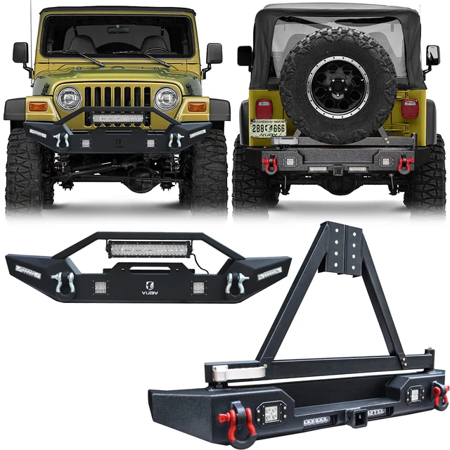 STEEL FRONT/REAR BUMPER W/Tire Carrier&LED Lights For 19972006 Jeep