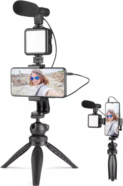 Smartphone Camera Video Kit, Video Microphone Vlogging kit, Video Rig with LED L