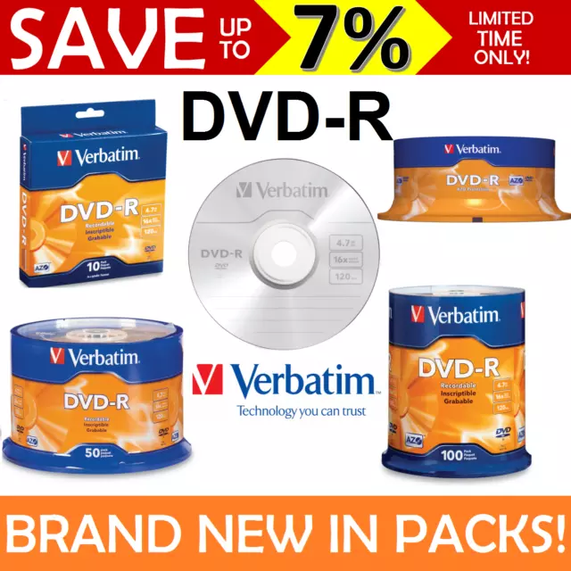 Verbatim DVD-R Discs 25 Spindle Pack, Bulk Pack 25 x DVD-R Blank Discs with  AZO Protection Against UV, 16x Speed, 4.7 GB