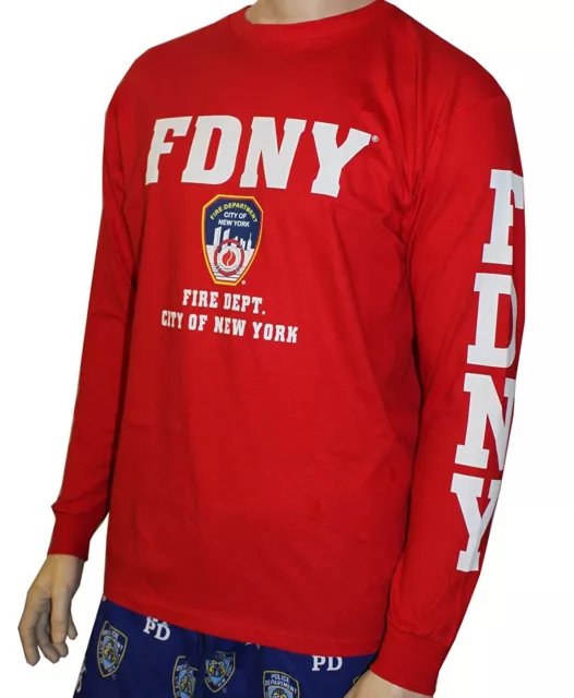 FDNY Long Sleeve Fire Dept Licensed T-Shirt Red New York Fireman Mens Unisex Tee