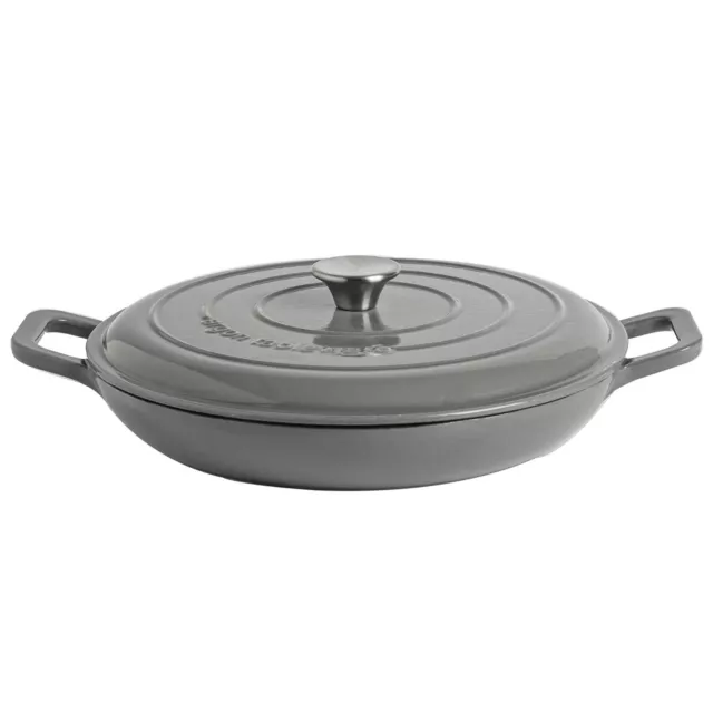 Cast Iron Shallow Casserole Dish with Lid Enameled Hob to Oven 30cm Slate Grey