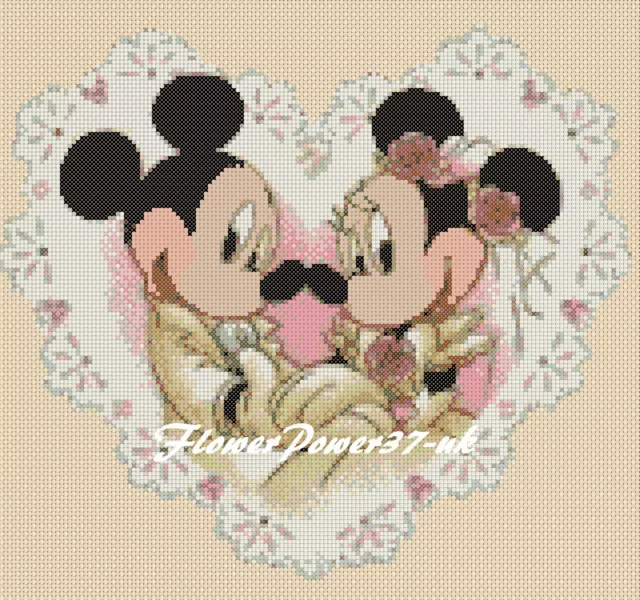 Wedding Day Cross stitch chart mickey mouse minnie -wedding 5 Flowerpower37-uk