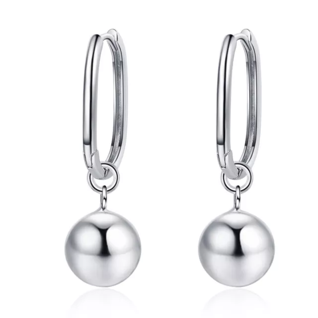 Women 925 Sterling Silver U shape bead drop dangle earrings hoop huggie jewelry