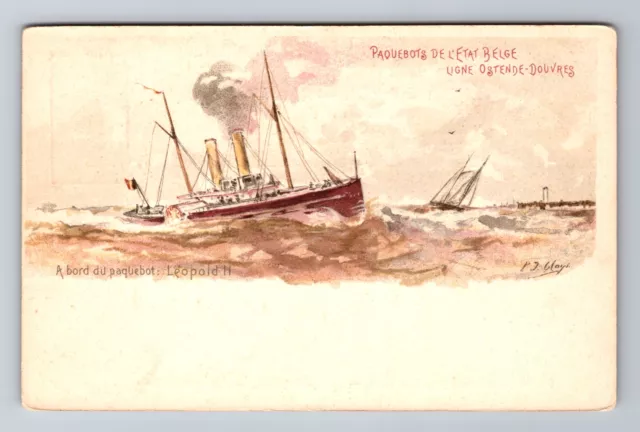 Paquebots de L'Etat Belge Ostende-Douvres Belgium Steamer Ship Vintage Postcard