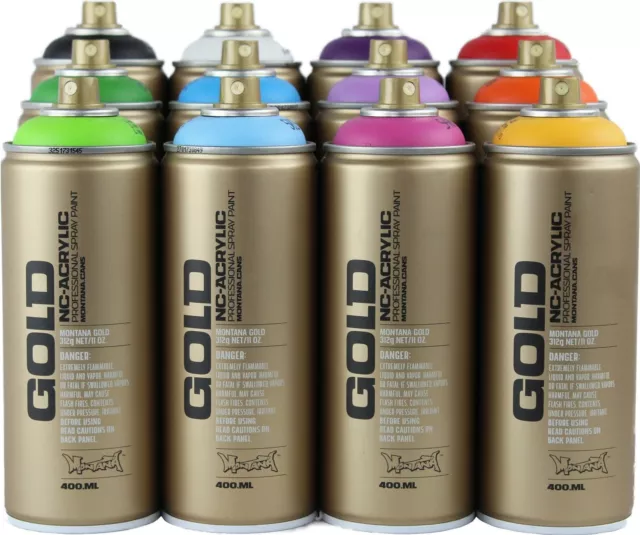 Montana Gold Spray Paint 12 Pack - Semi Gloss Low Pressure 12 x 400ml Cans