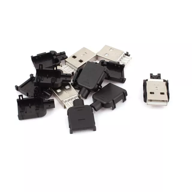 5Pcs USB2.0 Type-A Plug 4-pin Male Adapter Connector jack&Black Plastic Cover
