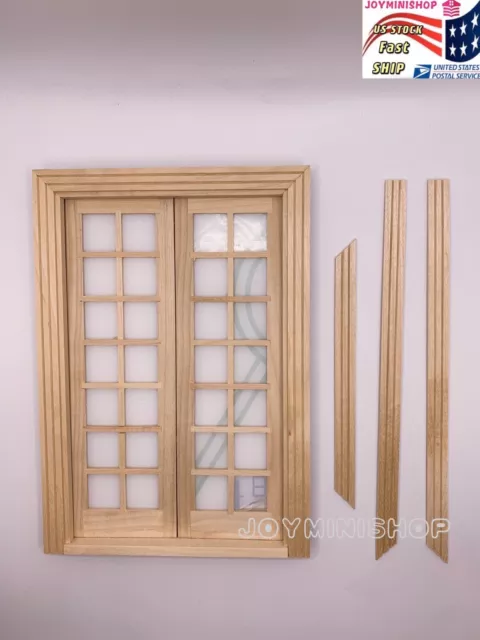Miniature 1/12 Double Door French Wooden Dollhouse Housework Can Be Painted Dec
