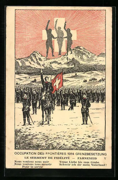 Künstler-AK Schweizer Soldaten, Grenzbesetzung 1914