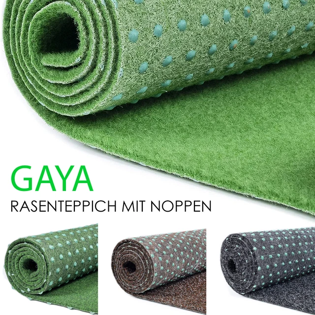 KUNSTRASEN TEPPICH WASSERFEST Rasenteppich Balkon mit Noppen Grün Grau