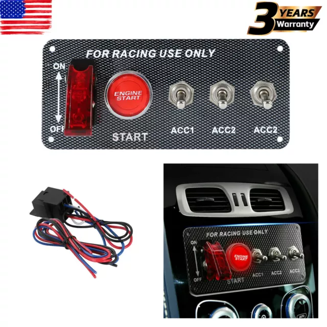 Carbon Ignition Switch Panel Engine Start Push Button LED 12V Toggle Racing Car