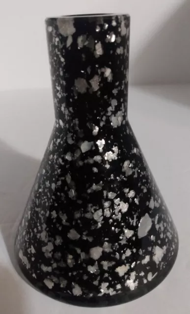 Vintage Mikasa Handcrafted By Kurata Bud Vase Black Glass w Silver Flakes Japan