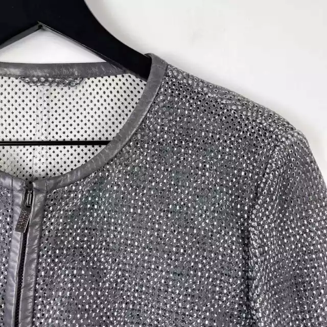 Armani Collezioni Womens (10) Full Zip Perforated Jacket Gray 3