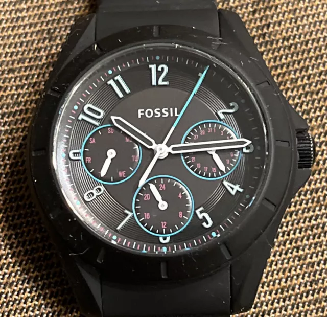 Fossil ES4063 Poptastic Black Dial Silicone Strap Ladie's Watch Super Clean!