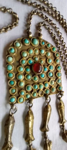Antique Silver Carnelian Turquoise Tekke Turkmen Turkoman Necklace