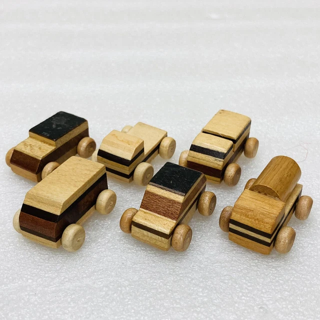 Lot of 6‼ VTG‼ Hand Carved Wooden Miniature Cars & Trucks Dollhouse Figures •VG‼