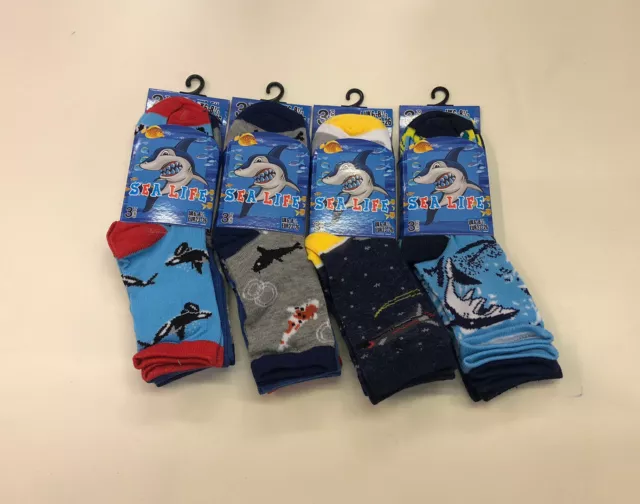 6-12 Pairs Boys Children SEA LIFE designer socks size 12-3,9-12,6-8,4-6