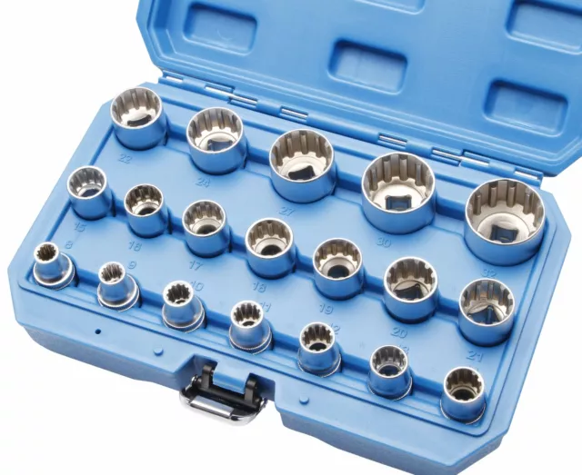 Steckschlüssel Vielzahn Satz 1/2" 19 tlg. Werkzeug Nüsse Torx