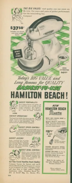 1951 Hamilton Beach Pyrex Bowl Juice Extractor Mixette Vintage Print Ad BH1