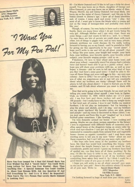 Marie Osmond, Full Page Vintage Clipping Ad, Osmonds