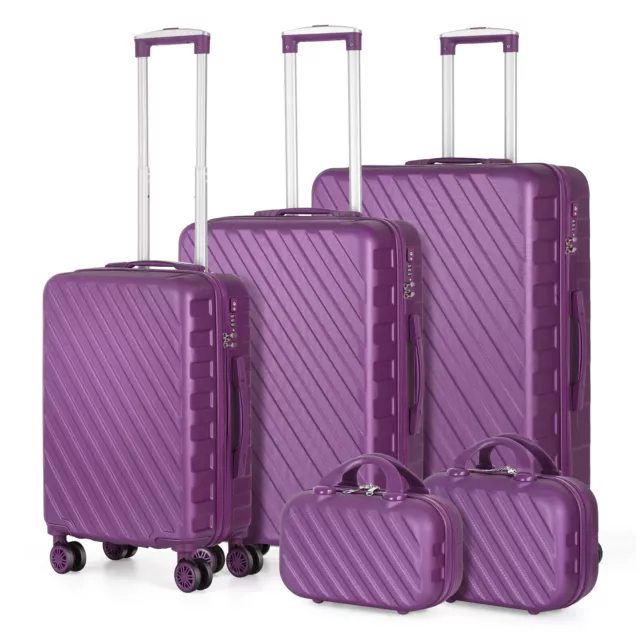 5 Piece Set Suitcase Spinner Hardshell Lightweight TSA Lock 5 Piece Set Puple