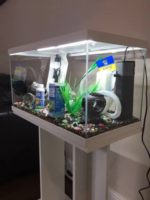 **BRAND NEW** Fish Tank Aquarium & Stand: Heater, Filter & More Included (WHITE)