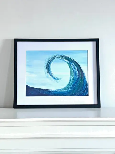 Original Artwork Wave Painting Framed 17x21 Beach Ocean Art Seascape Coastal